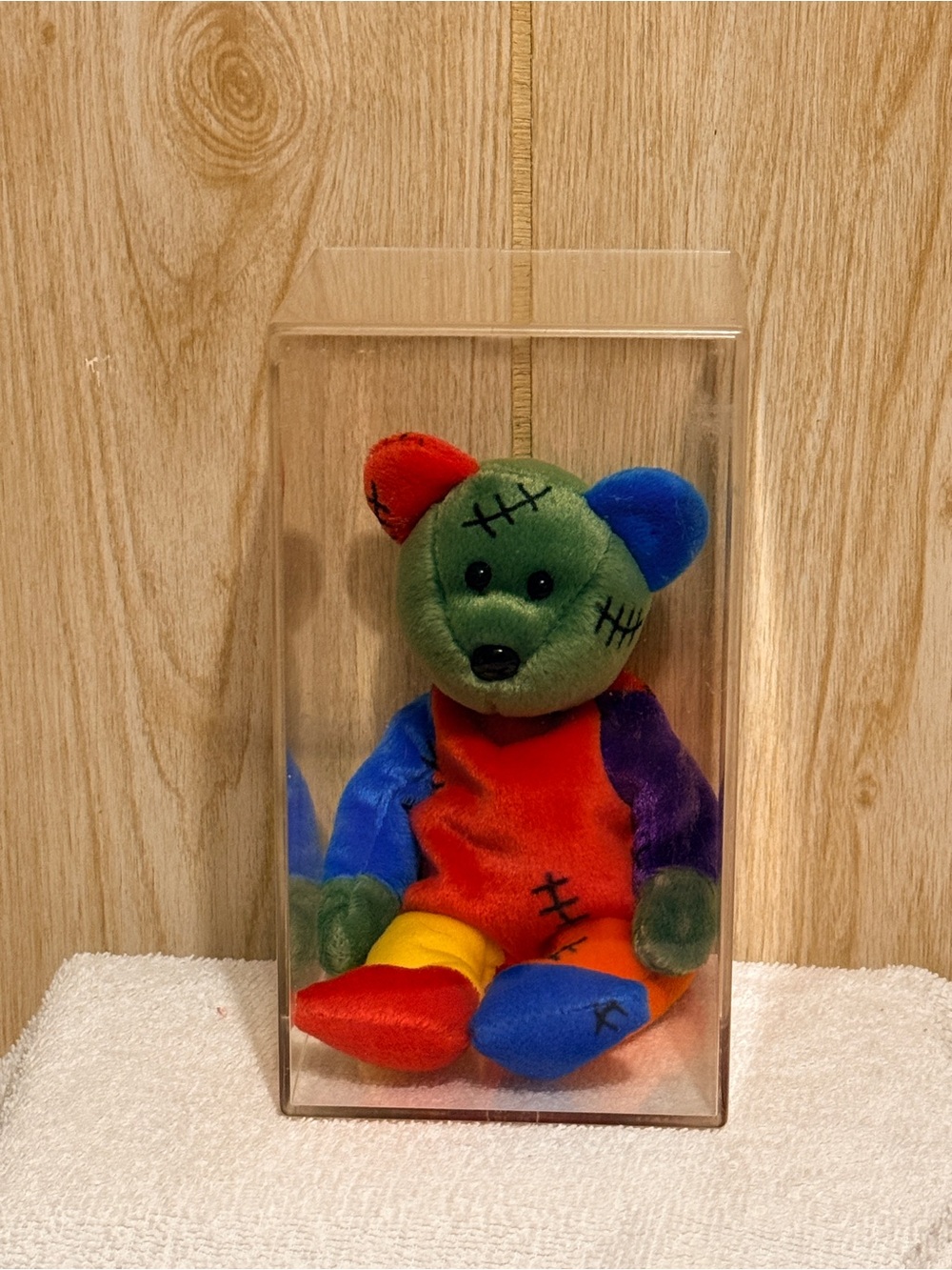 Multicolor Patchwork Plush Bear - Vibrant Rainbow Teddy